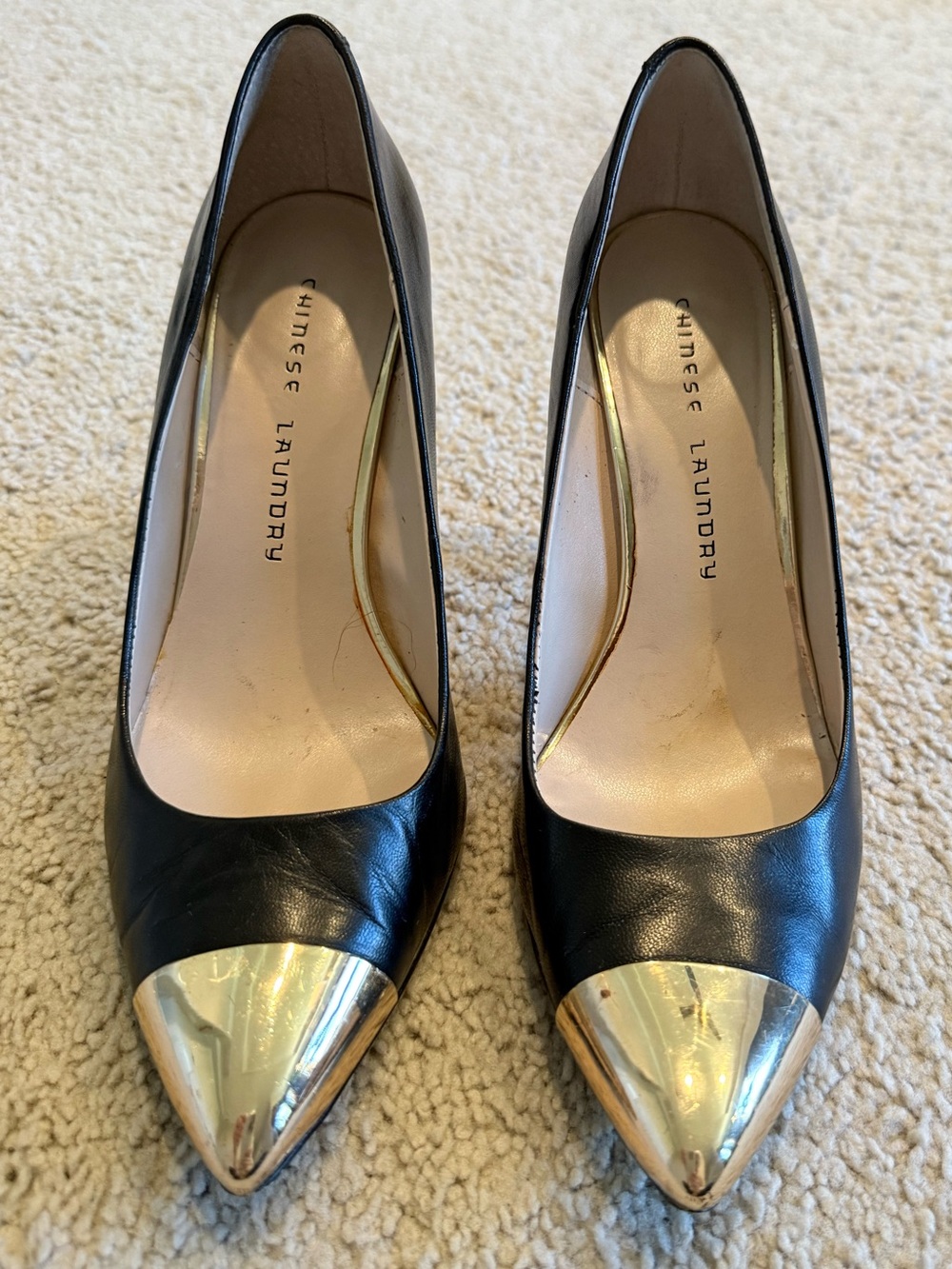 Chinese Laundry Black Pumps with Gold Cap Toe